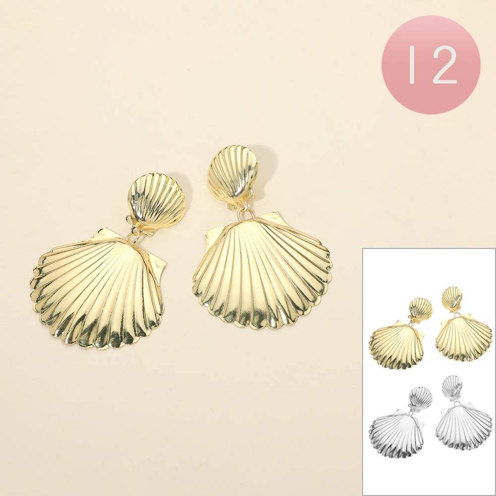 12Pairs - Double Metal Shell Drop Earrings - Madeline Love - Flyclothing LLC