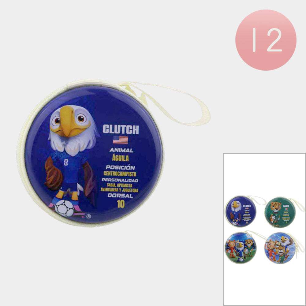 12PCS - World Cup Soccer Theme Animal Character Printed Round Mini Coin Pouch Bags - Madeline Love - Flyclothing LLC