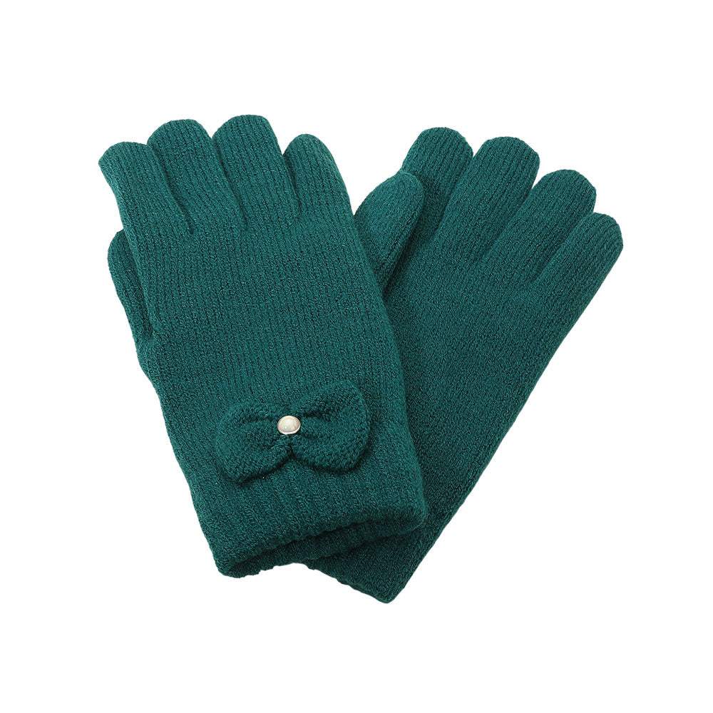 12Pairs - Cable Knit Bow Detail Fleece Lining Gloves - Madeline Love - Flyclothing LLC