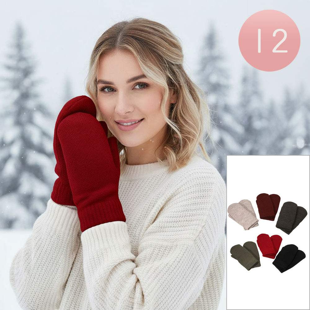 12Pairs - Chenille Lined Mitten Gloves - Madeline Love - Flyclothing LLC