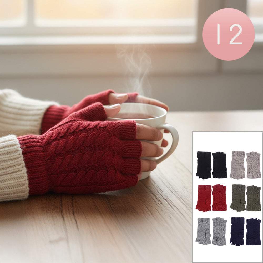 Cable Knit Single Layer Fingerless Gloves - Madeline Love - Flyclothing LLC