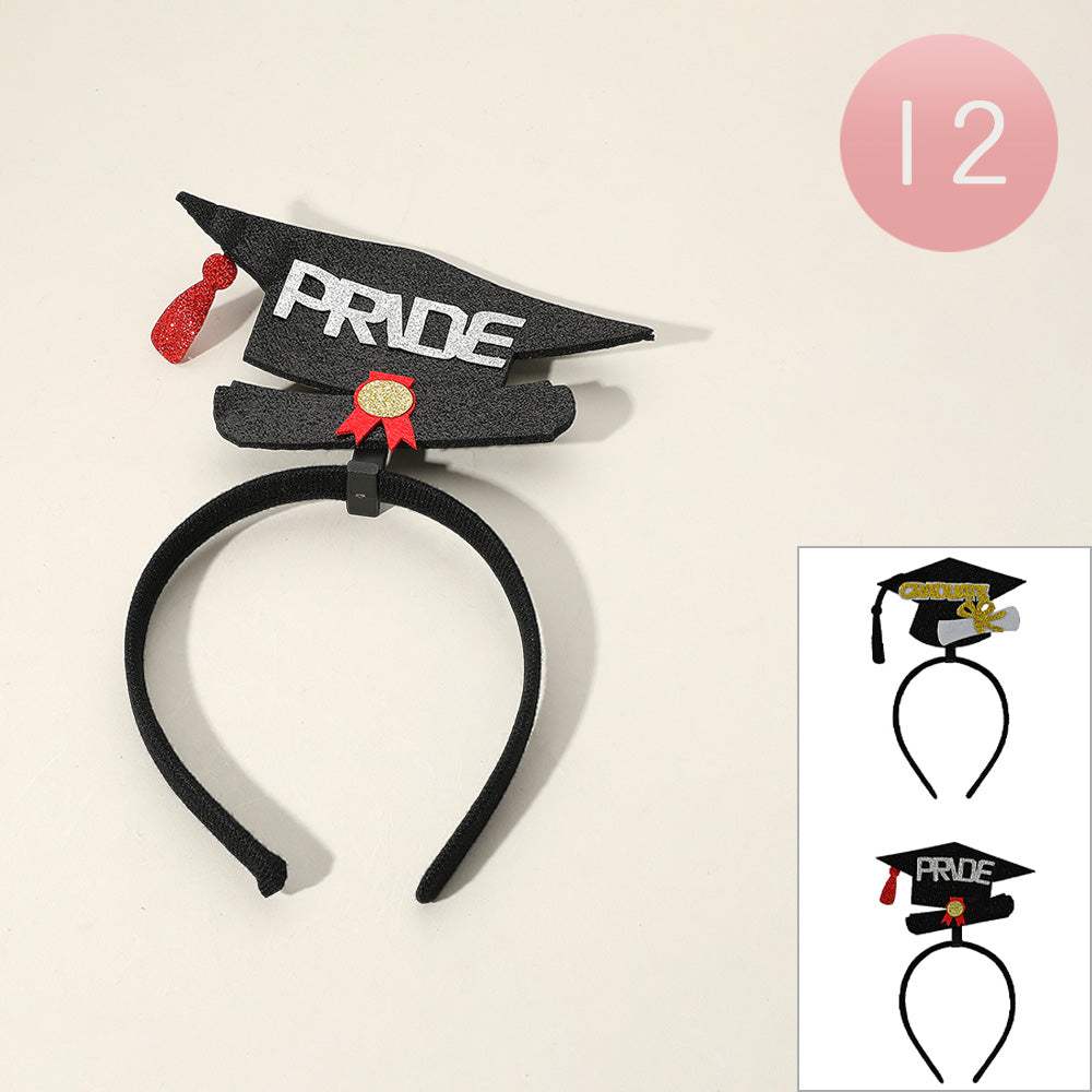 12PCS - Glittered GRADUATE PRIDE Message Pointed Graduation Hat Headbands - Madeline Love - Flyclothing LLC