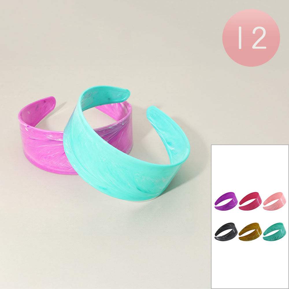 12PCS - Wide Flat Resin Headbands - Madeline Love - Flyclothing LLC
