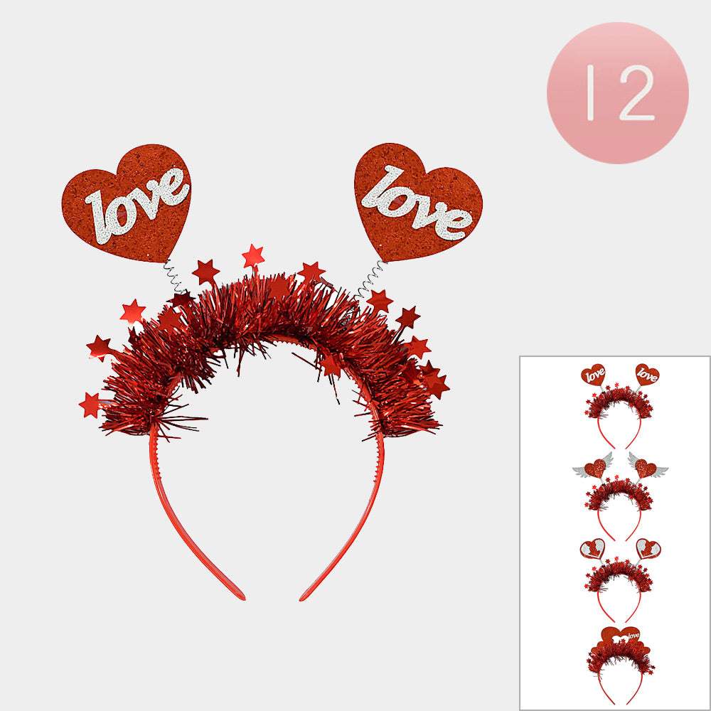 12PCS - Double Glittered Love Heart Spring Star Tinsel Decorative Headbands - Madeline Love - Flyclothing LLC