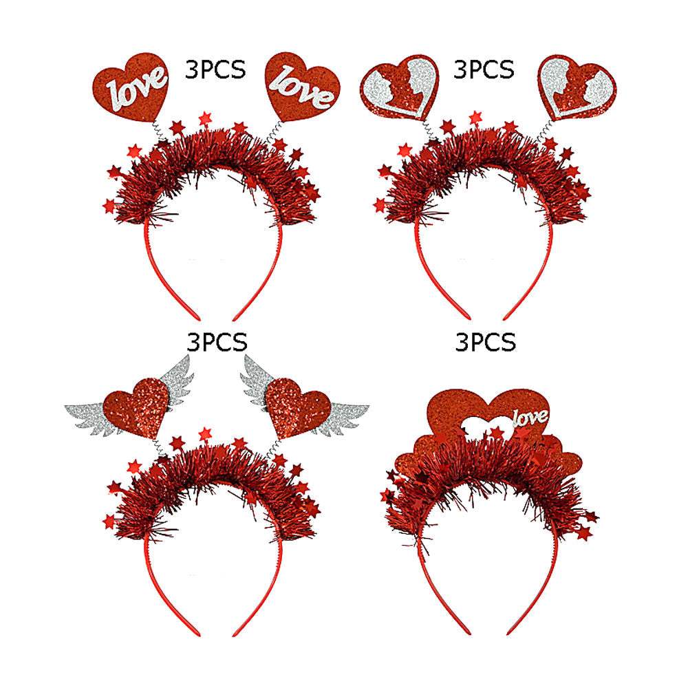 12PCS - Double Glittered Love Heart Spring Star Tinsel Decorative Headbands - Madeline Love - Flyclothing LLC