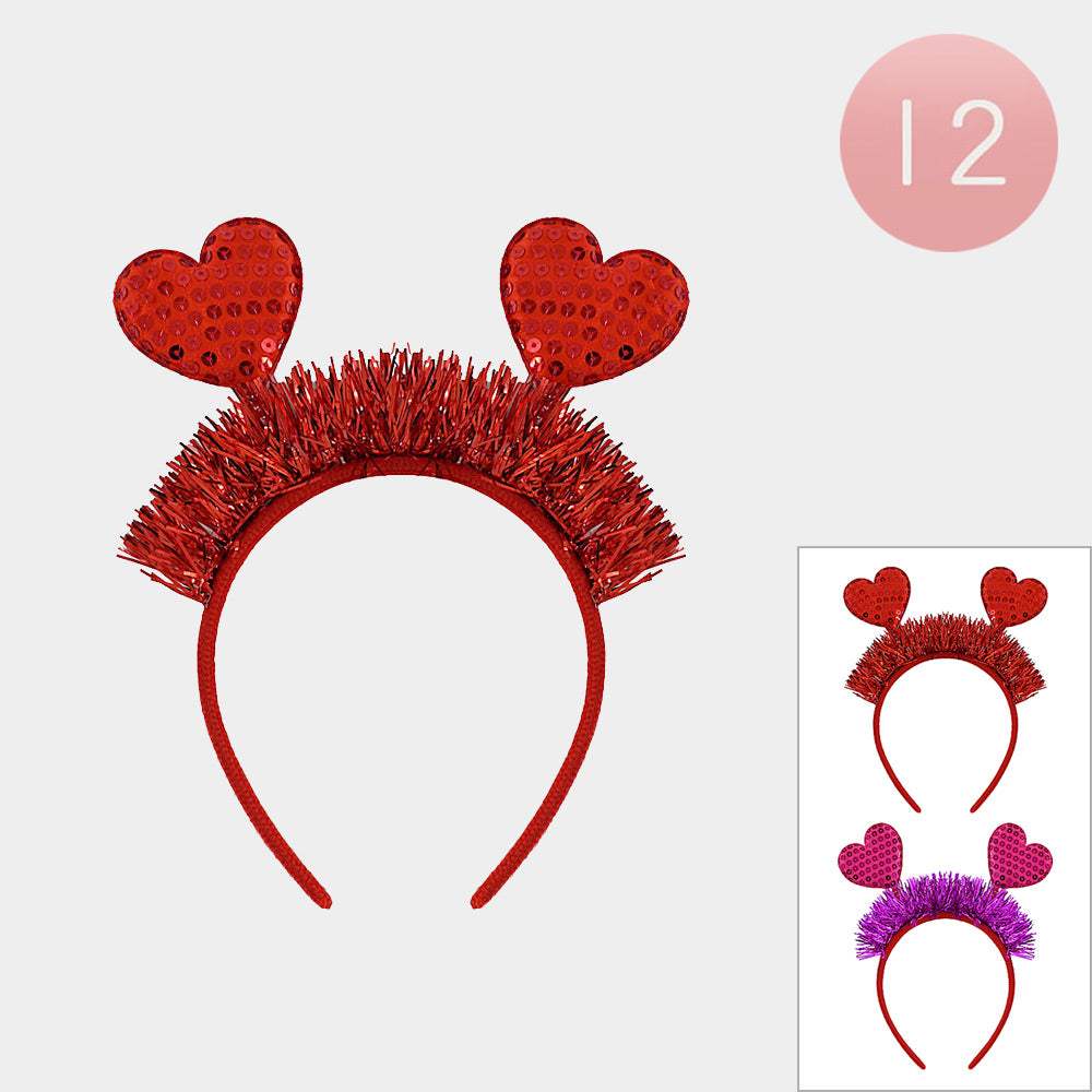 12PCS - Sequin Double Heart Tinsel Decorative Headbands - Madeline Love - Flyclothing LLC