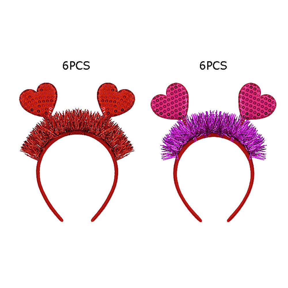 12PCS - Sequin Double Heart Tinsel Decorative Headbands - Madeline Love - Flyclothing LLC