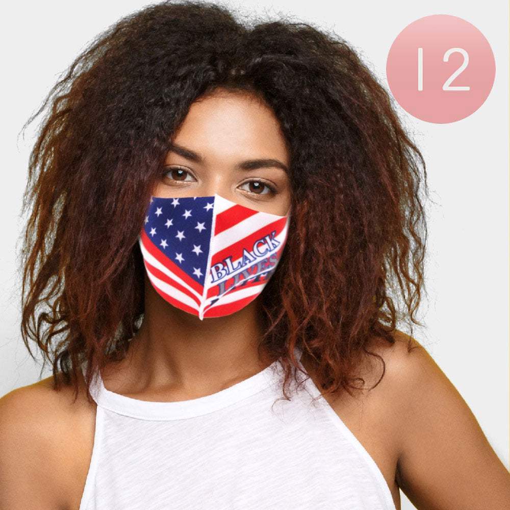 12PCS - USA Flag Black Lives Matter Print Fashion Masks - Madeline Love - Flyclothing LLC