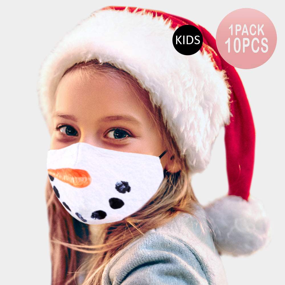 10PCS - Snowman Lip Print Cotton Kids Fashion Masks - Madeline Love - Flyclothing LLC