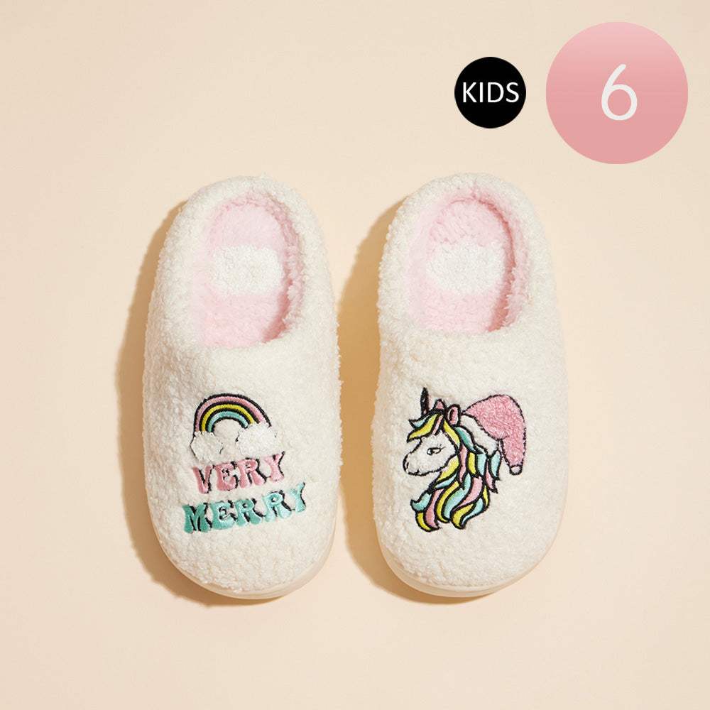 6Pairs - Very Merry Message Unicorn Kid's Home Slippers - Madeline Love - Flyclothing LLC