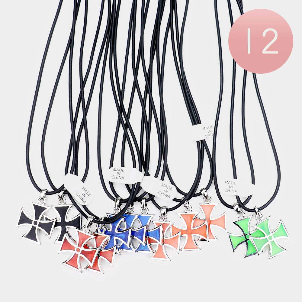12PCS - Cross Pendant Cord Necklaces - Madeline Love - Flyclothing LLC