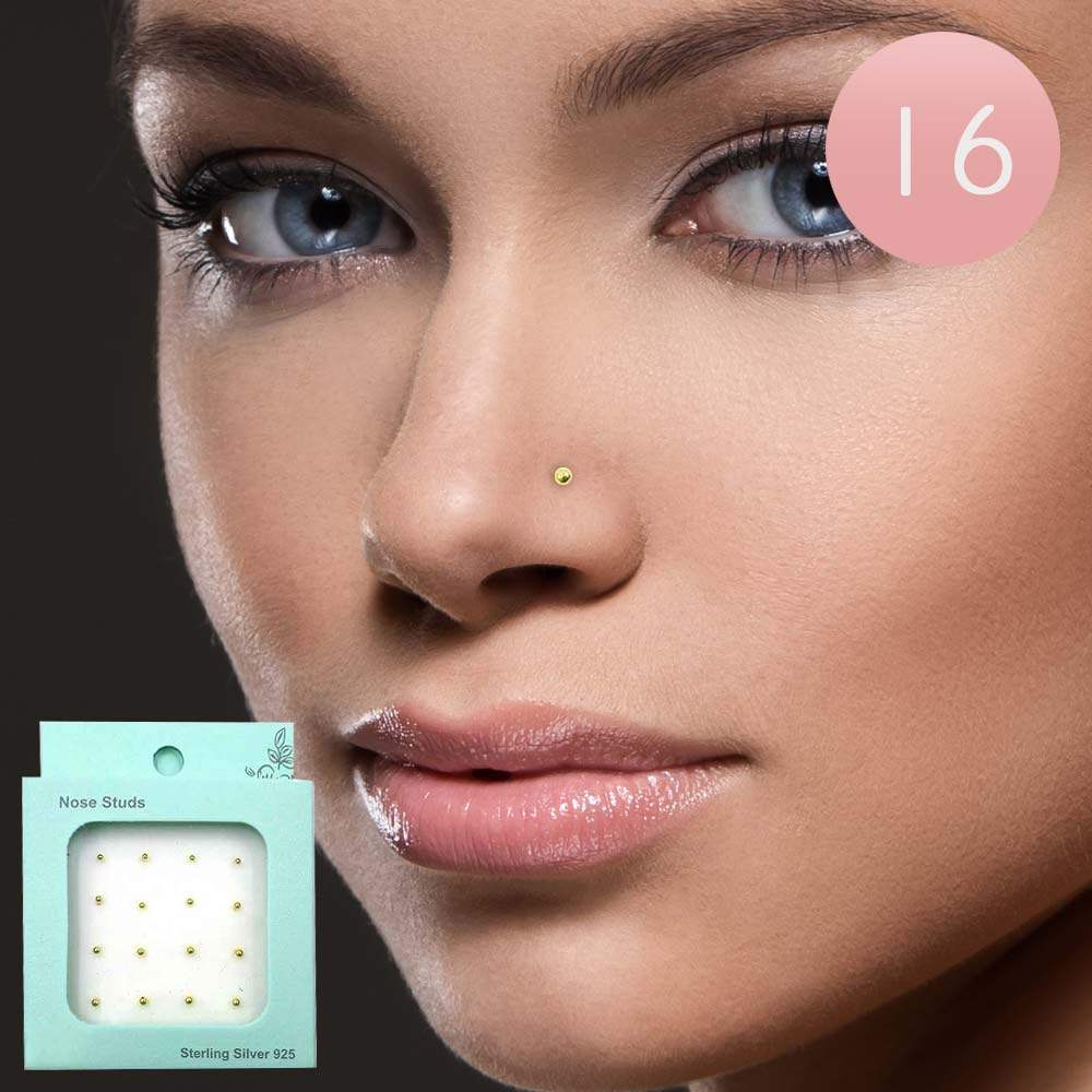 16PCS - Metal Ball Sterling Silver Nose Studs with Tips - Madeline Love - Flyclothing LLC