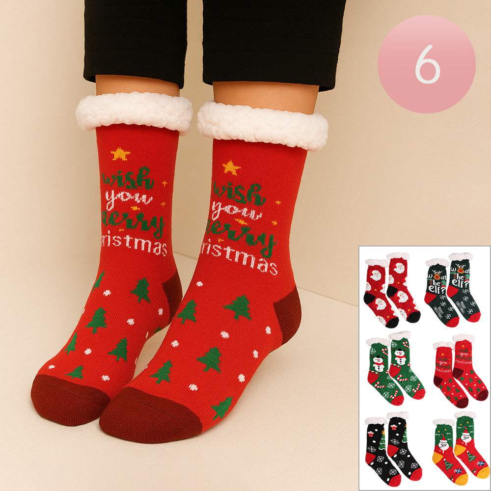 6Pairs - Non-Slip Christmas Plush Sherpa Slipper Socks - Madeline Love - Flyclothing LLC