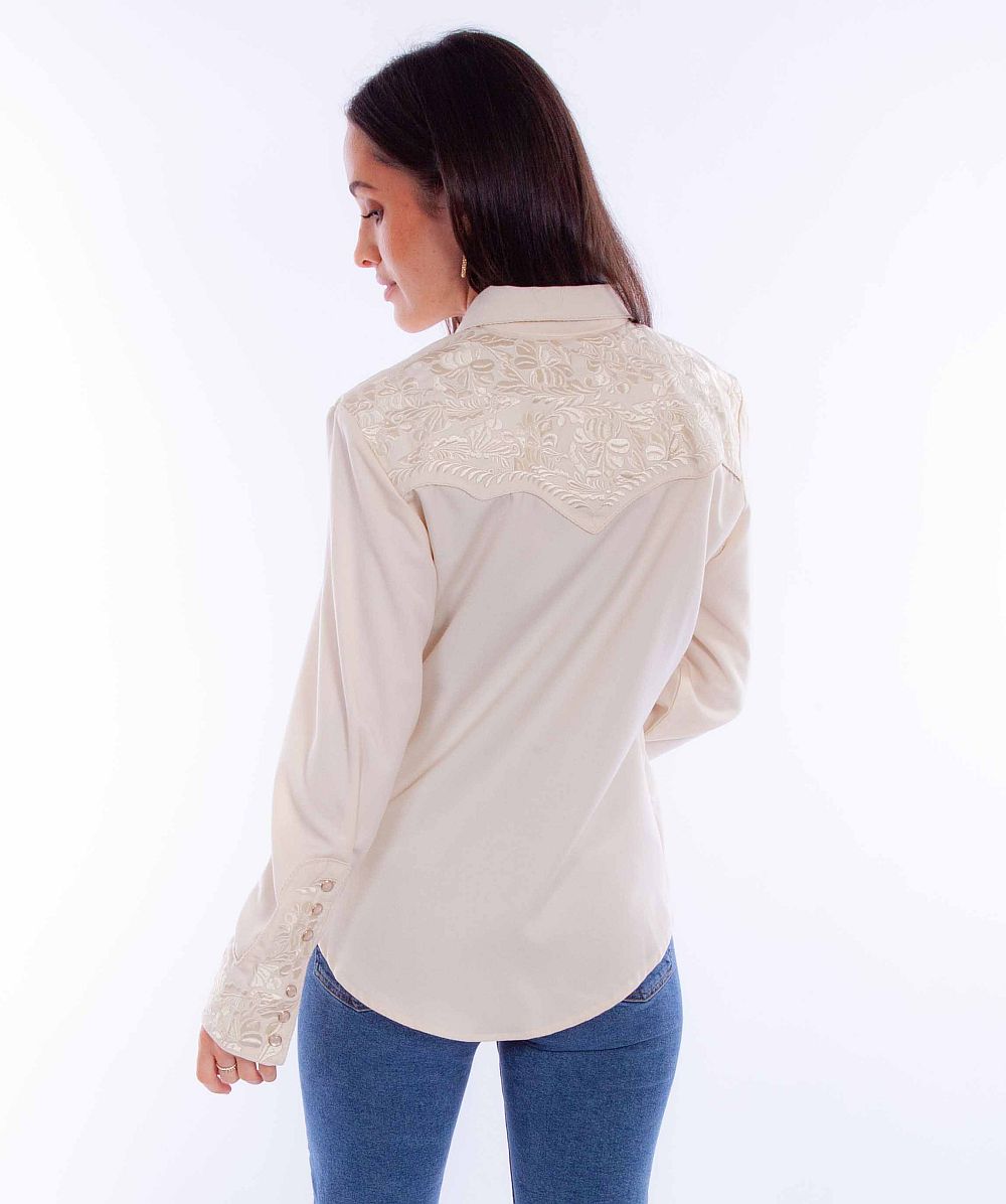 Scully Leather Western Ivory Floral Embroidered Shirt