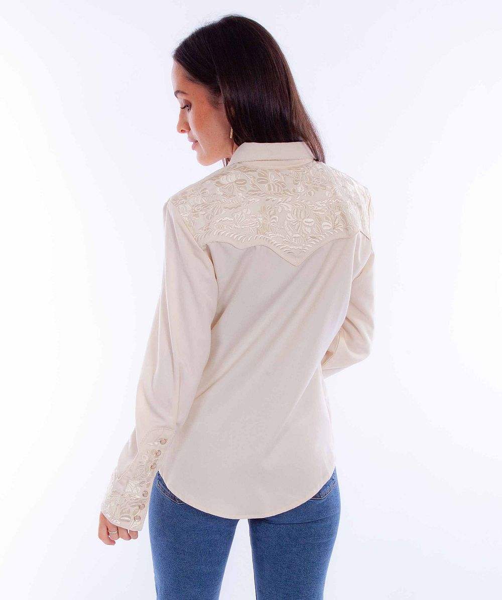Scully Leather Western Ivory Floral Embroidered Shirt - Scully Leather - Flyclothing LLC