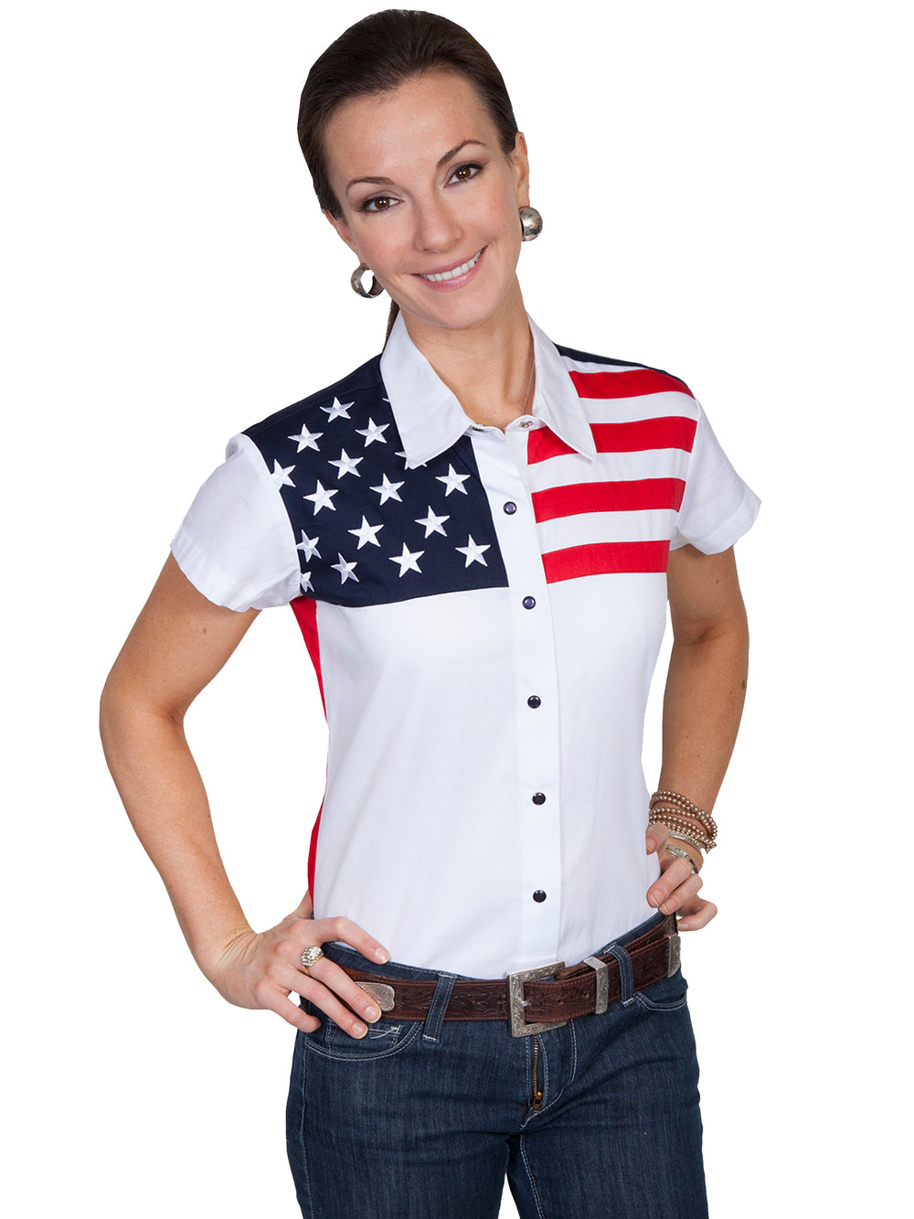 Scully Leather White Capsleeve Color Block Blouse