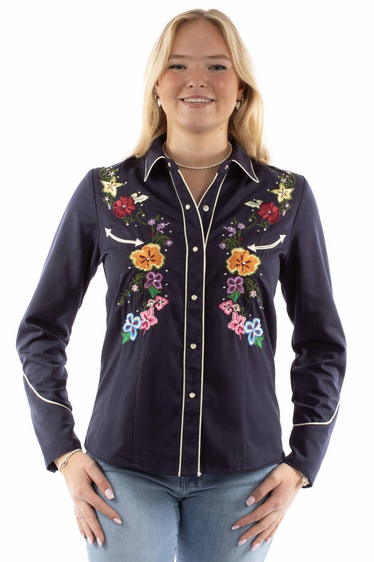 Scully Leather Western Scully Bright Floral Emb. Blouse