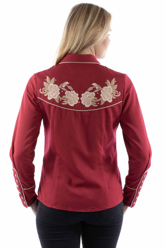 Scully Leather Western Scully Floral Emb. Blouse W/Crystals