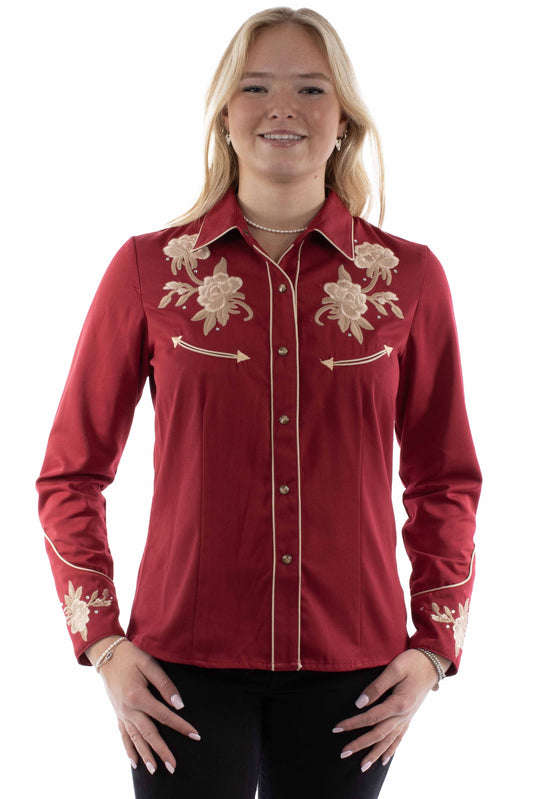 Scully Leather Western Scully Floral Emb. Blouse W/Crystals