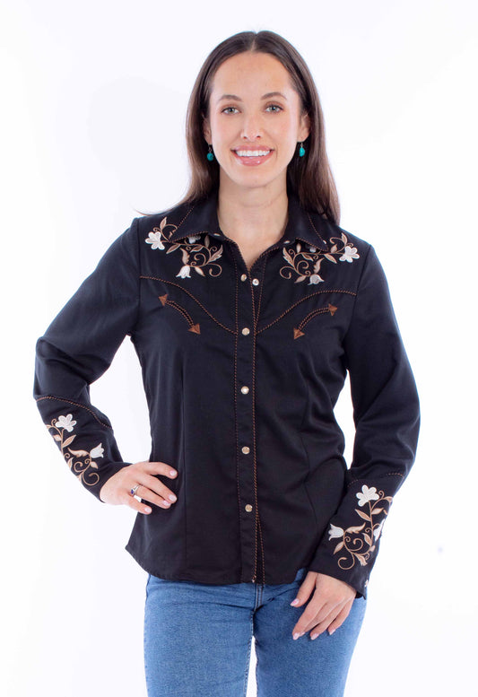 Scully Leather Western Scully Floral Emb. Blouse