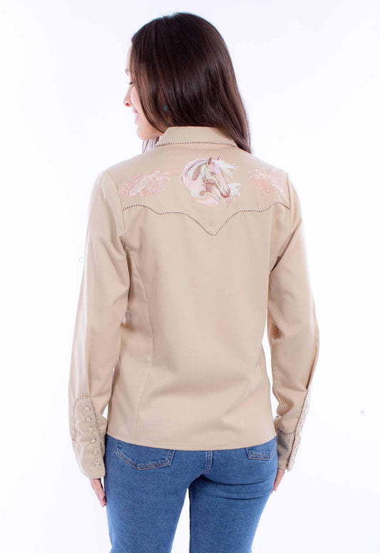 Scully Leather Western Scully Ladies Horse/Rose Emb.Blouse - Scully Leather
