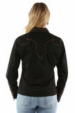 Western Scully 65% polyester 35% rayon Black Solid blouse w/piping & arrow tips - Scully Leather - Flyclothing LLC