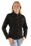 Western Scully 65% polyester 35% rayon Black Solid blouse w/piping & arrow tips - Scully Leather - Flyclothing LLC