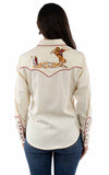 Western Scully 65% polyester 35% rayon Cream Cattle roper emb top