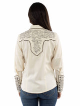 Western Scully 65% polyester 35% rayon Cream Paisley embroidered blouse - Scully Leather - Flyclothing LLC