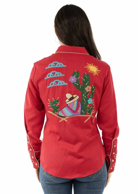 Western Scully 65% polyester 35% rayon Red Siesta embroidered top - Scully Leather - Flyclothing LLC
