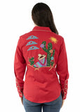 Western Scully 65% polyester 35% rayon Red Siesta embroidered top - Scully Leather