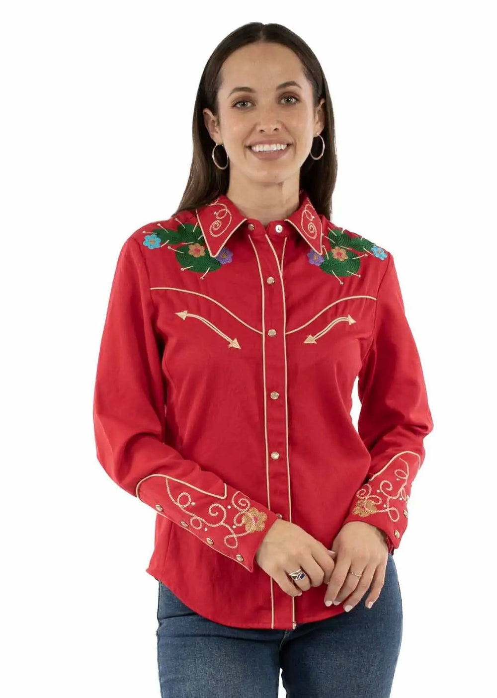 Western Scully 65% polyester 35% rayon Red Siesta embroidered top - Scully Leather
