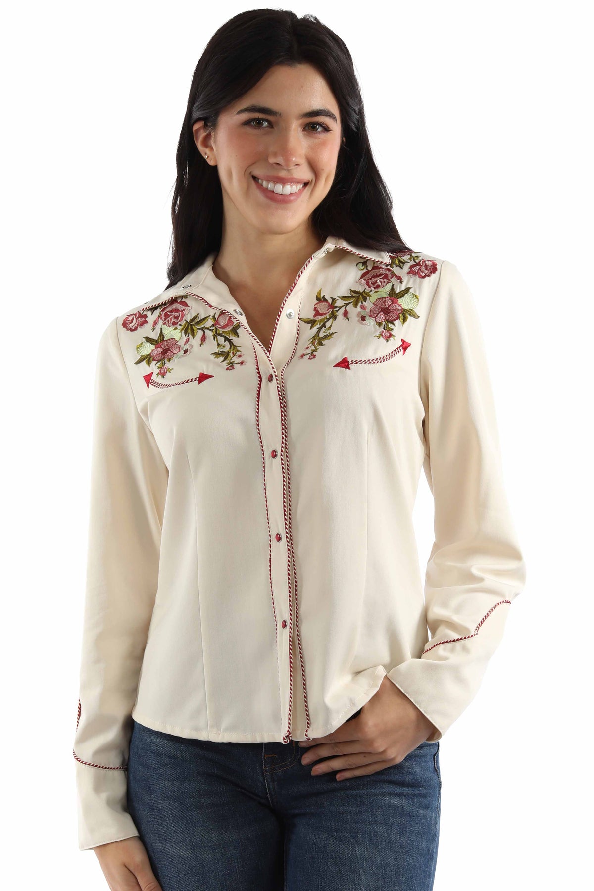 Scully Cream Rose Emb. Shirt