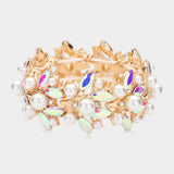Pearl Embellished Marquise Stone Leaf Stretch Evening Bracelet - Madeline Love - Flyclothing LLC