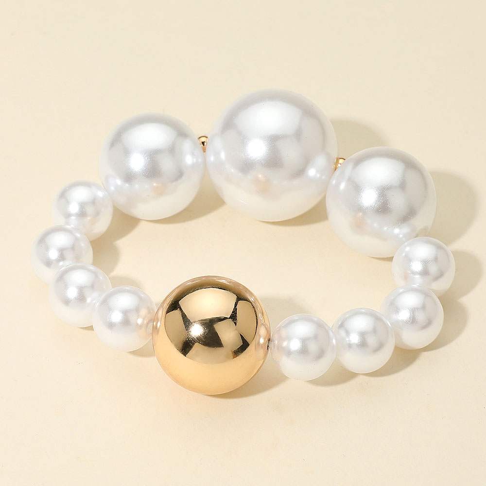 Chunky Metal Ball Accent Pearl Beaded Stretch Bracelet - Madeline Love - Flyclothing LLC