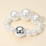 Chunky Metal Ball Accent Pearl Beaded Stretch Bracelet - Madeline Love - Flyclothing LLC