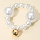 Bold Metal Ball Charm Pearl Beaded Stretch Bracelet - Madeline Love - Flyclothing LLC