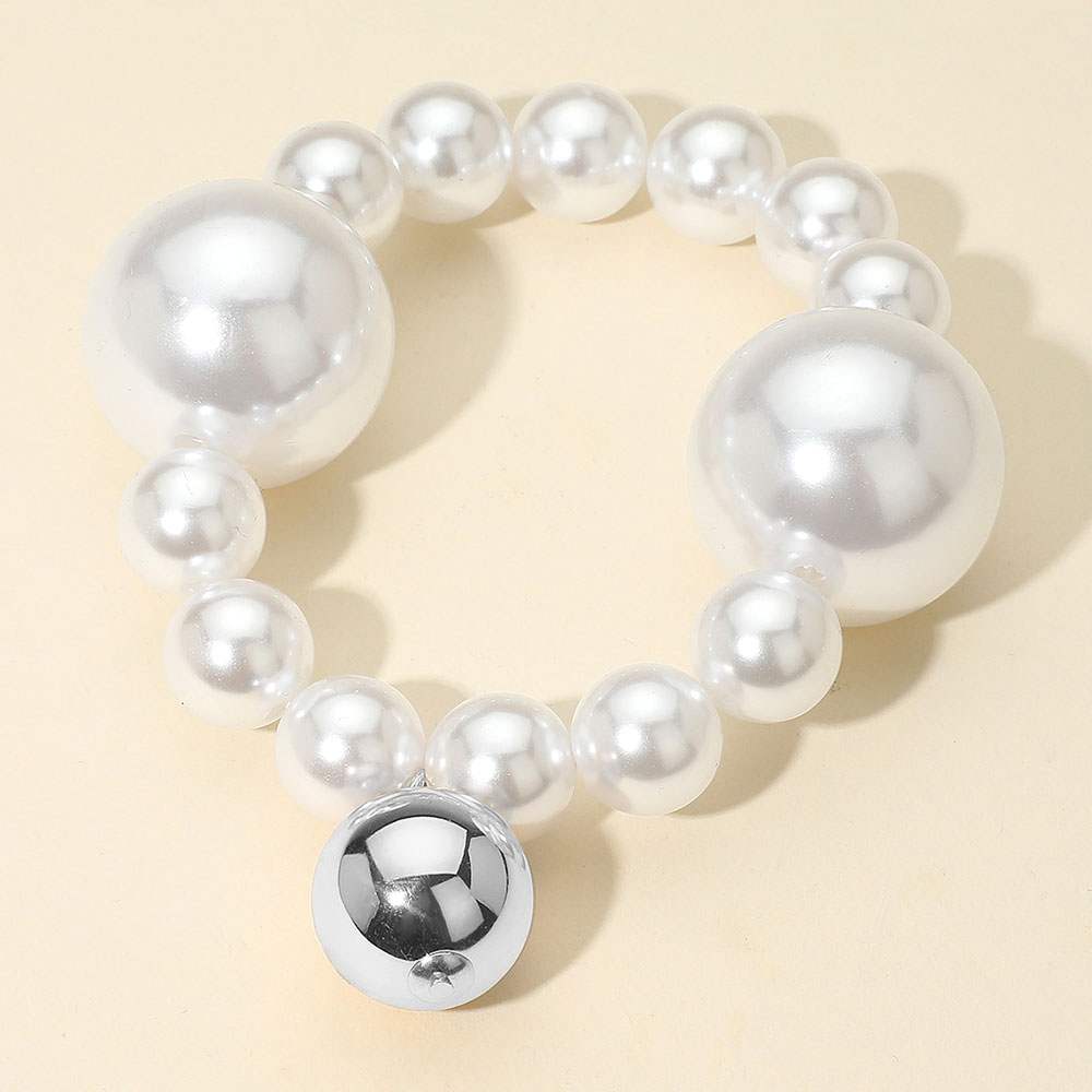 Bold Metal Ball Charm Pearl Beaded Stretch Bracelet - Madeline Love - Flyclothing LLC