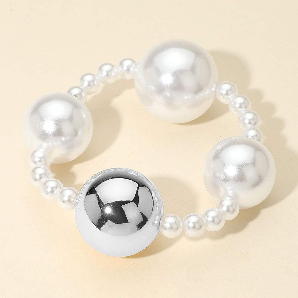Alternating Metal Pearl Beaded Stretch Statement Bracelet - Madeline Love - Flyclothing LLC