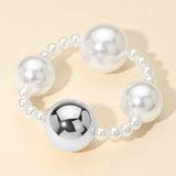 Alternating Metal Pearl Beaded Stretch Statement Bracelet - Madeline Love - Flyclothing LLC