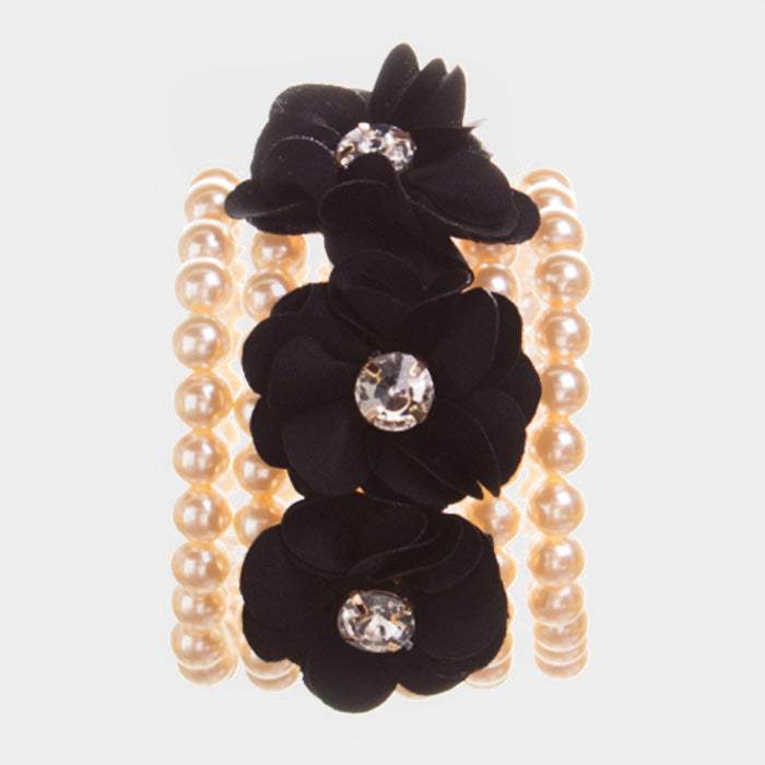 Detachable Flower Pin Brooch Pearl Stretch Bracelet - Madeline Love - Flyclothing LLC