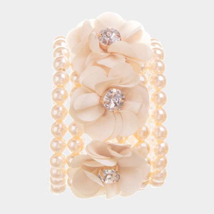 Detachable Flower Pin Brooch Pearl Stretch Bracelet - Madeline Love - Flyclothing LLC