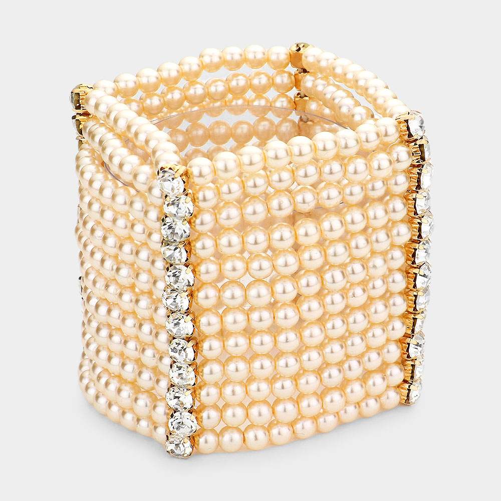 Rhinestone Accented Pearl Multi Stretch Bracelet - Madeline Love - Flyclothing LLC