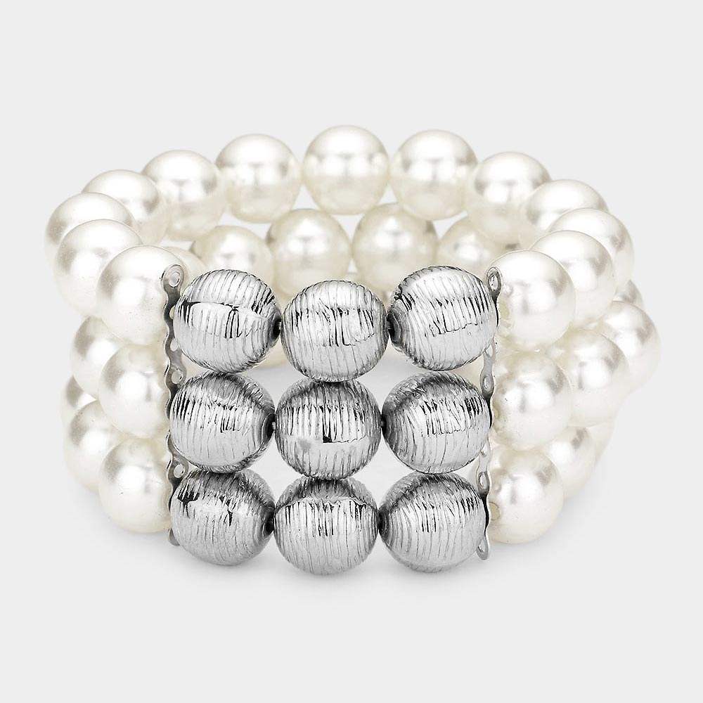 Pearl Multi Beaded Stretch Bracelet - Madeline Love - Flyclothing LLC