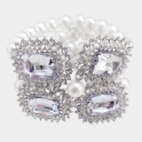 Stone Accented Multi Layered Pearl Stretch Bracelet - Madeline Love - Flyclothing LLC
