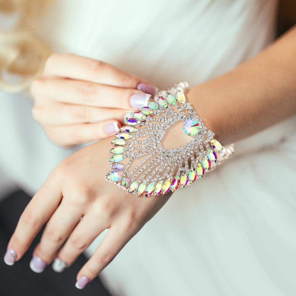 Marquise Stone Embellished Pearl Bracelet - Madeline Love - Flyclothing LLC
