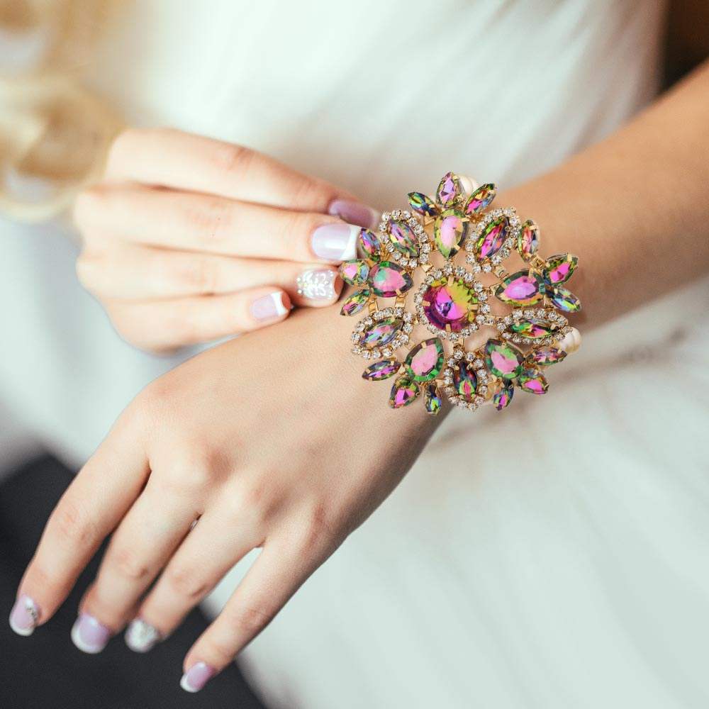 Flower Stone Cluster Embellished Pearl Bracelet - Madeline Love - Flyclothing LLC