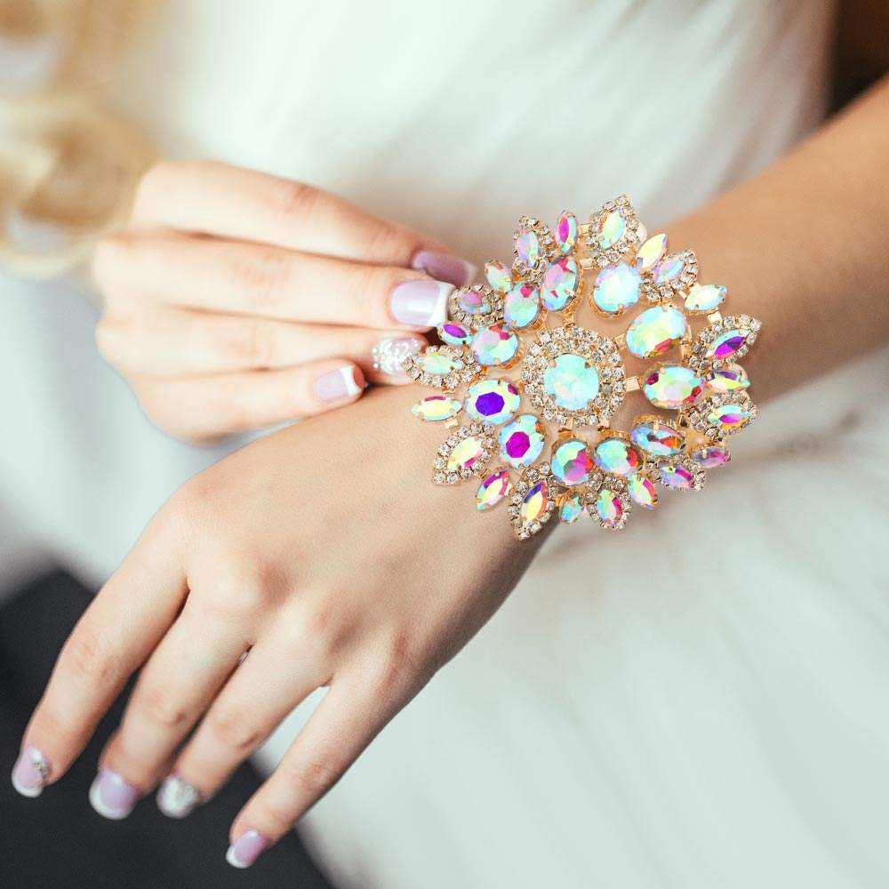 Round Oval Marquise Stone Embellished Pearl Bracelet - Madeline Love - Flyclothing LLC