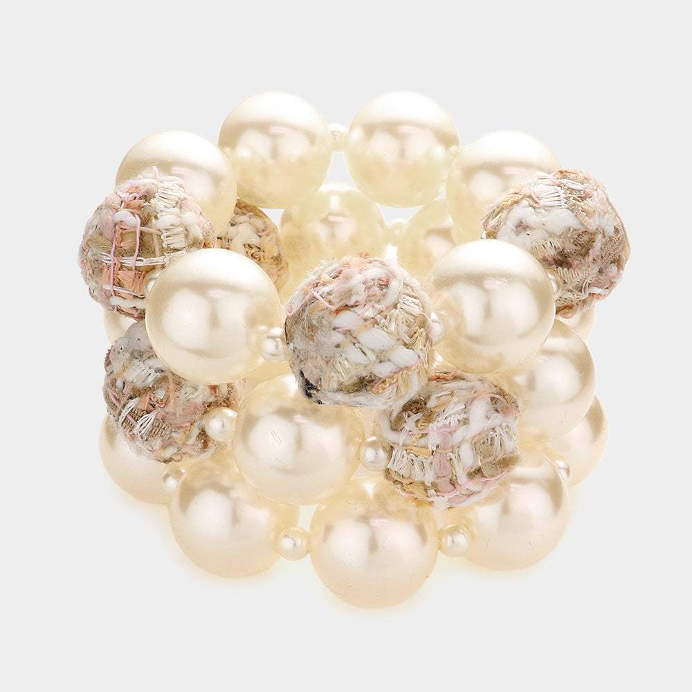 3PCS - Tweed Fabric Ball Pearl Stretch Bracelets - Madeline Love - Flyclothing LLC