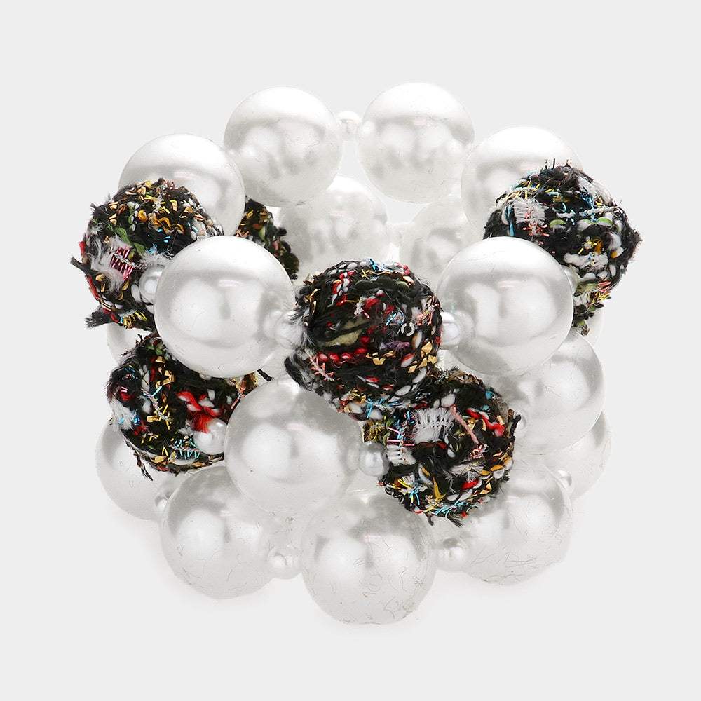 3PCS - Tweed Fabric Ball Pearl Stretch Bracelets - Madeline Love - Flyclothing LLC
